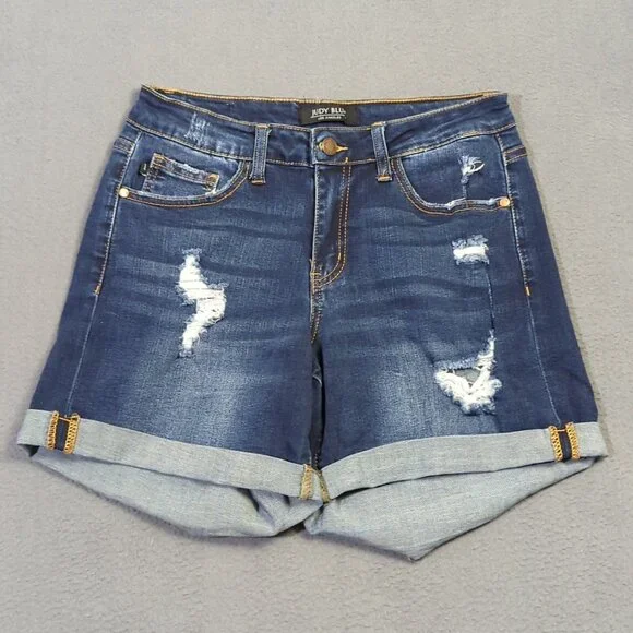Judy Blue Jean Shorts Women's M Blue Denim Cuffed - Picture 1 of 9